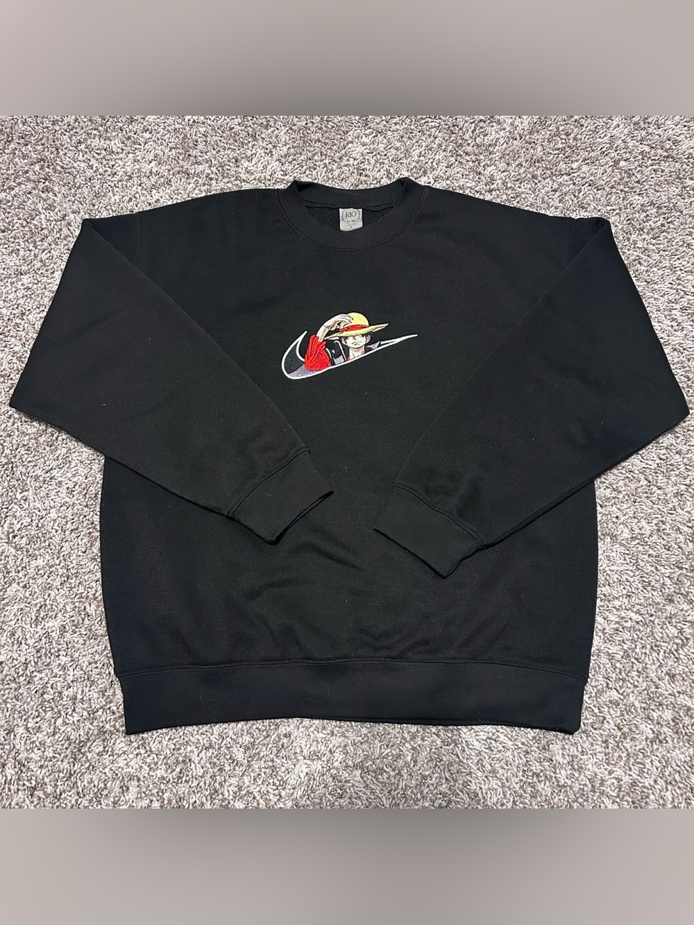 ONE PIECE LUFFY CUSTOM EMBROIDERED Black Sweatshirt ANIME STREETWEAR LARGE